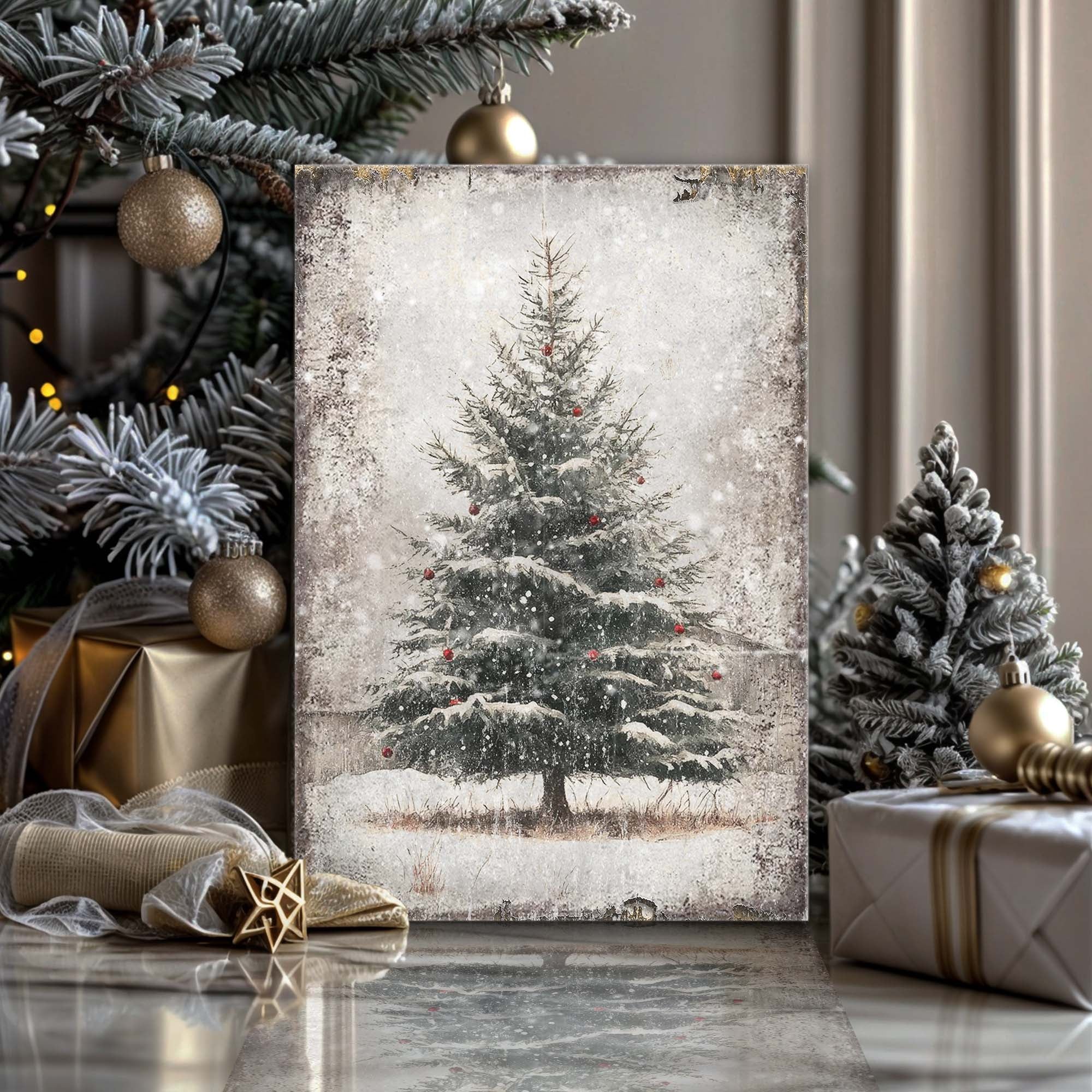 Vintage Pine Tree Christmas Wall Art III | Tailored Canvases