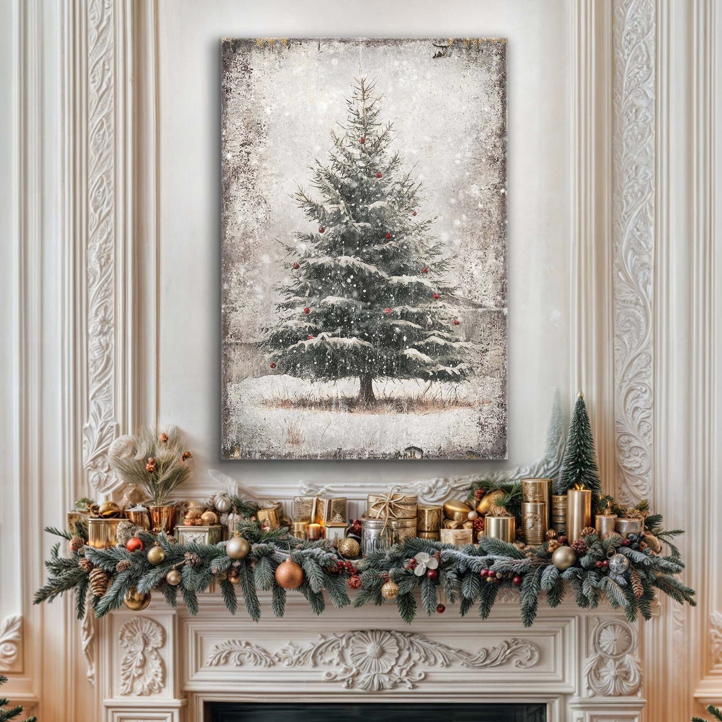 Vintage Pine Tree Christmas Wall Art III