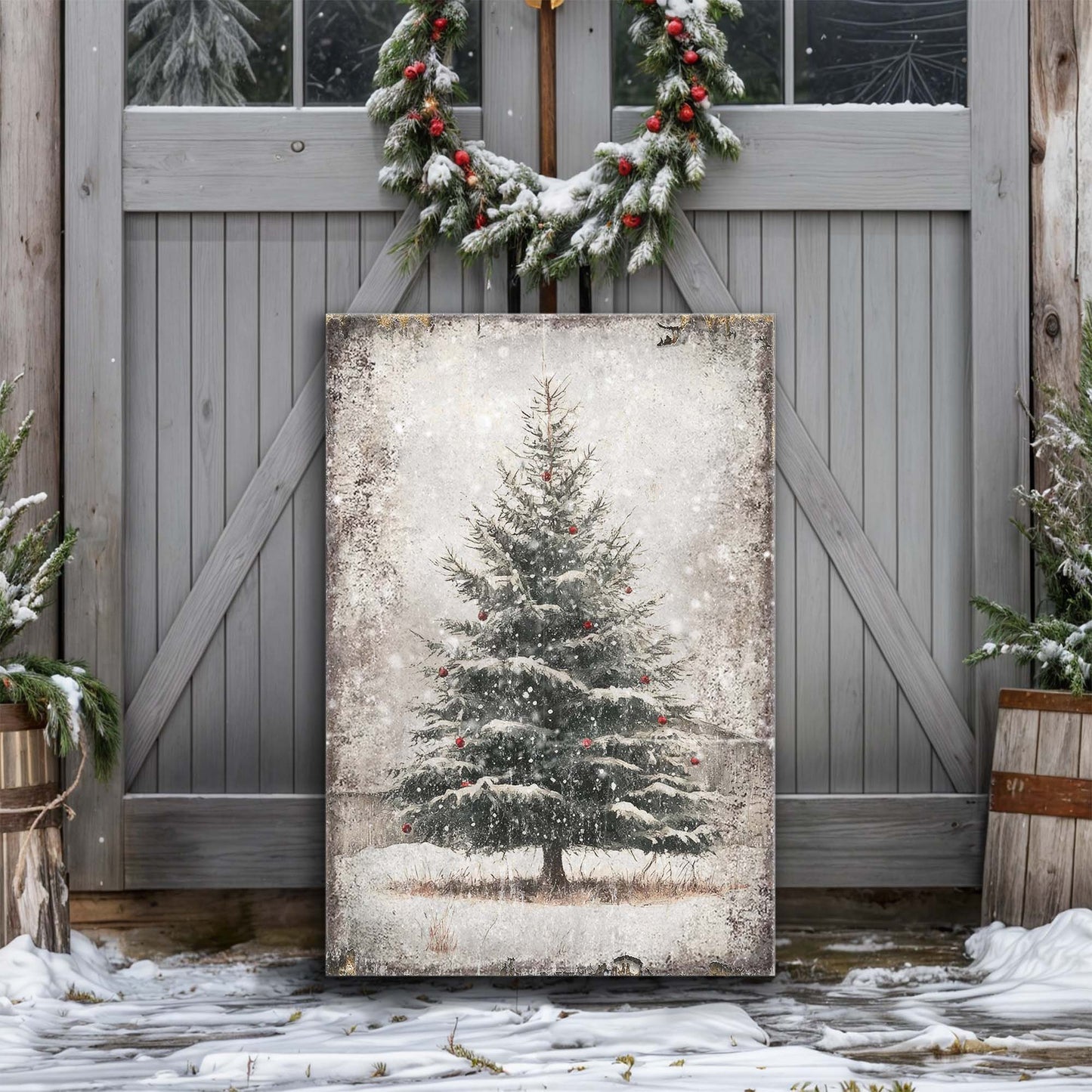 Vintage Pine Tree Christmas Wall Art III