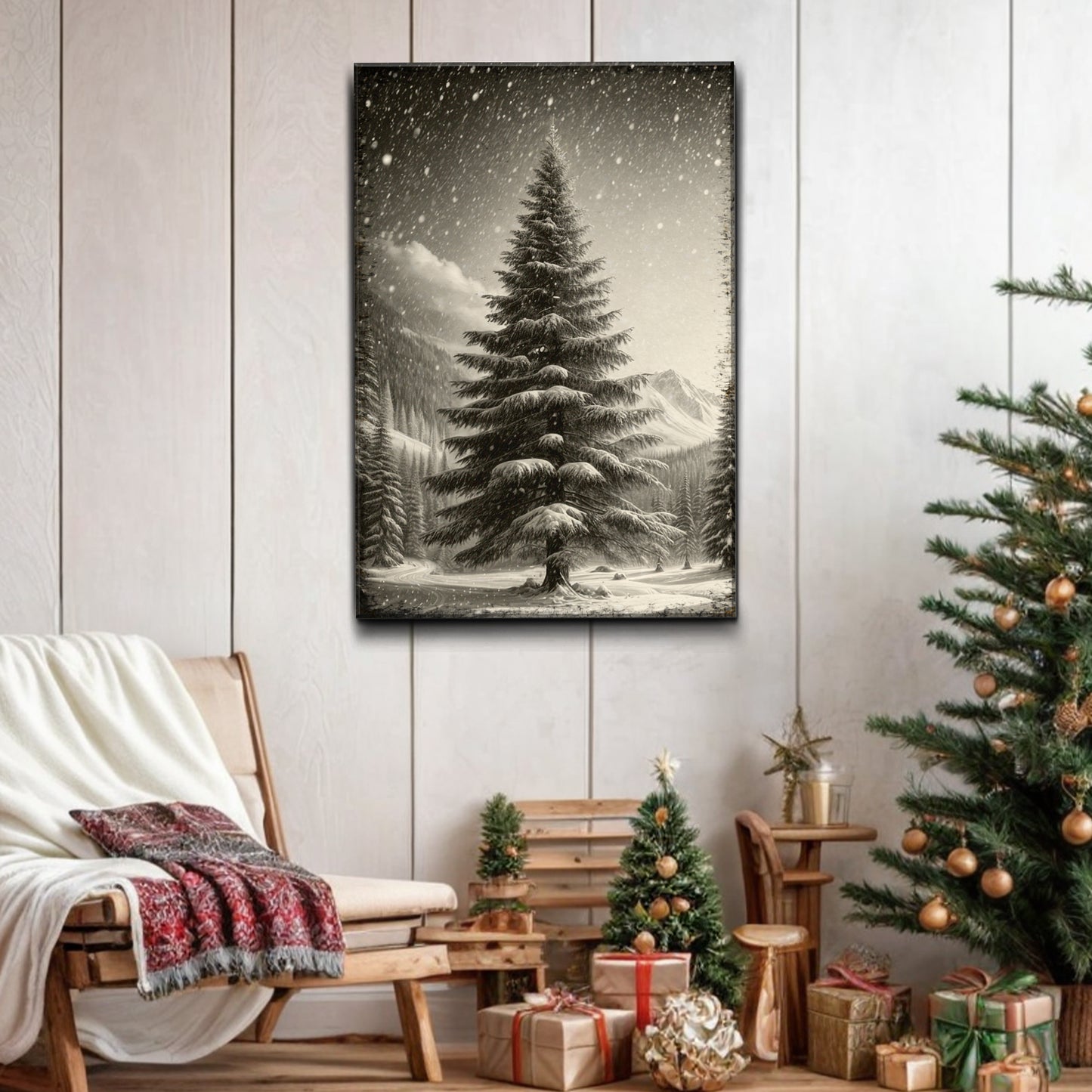 Vintage Pine Tree Christmas Wall Art II