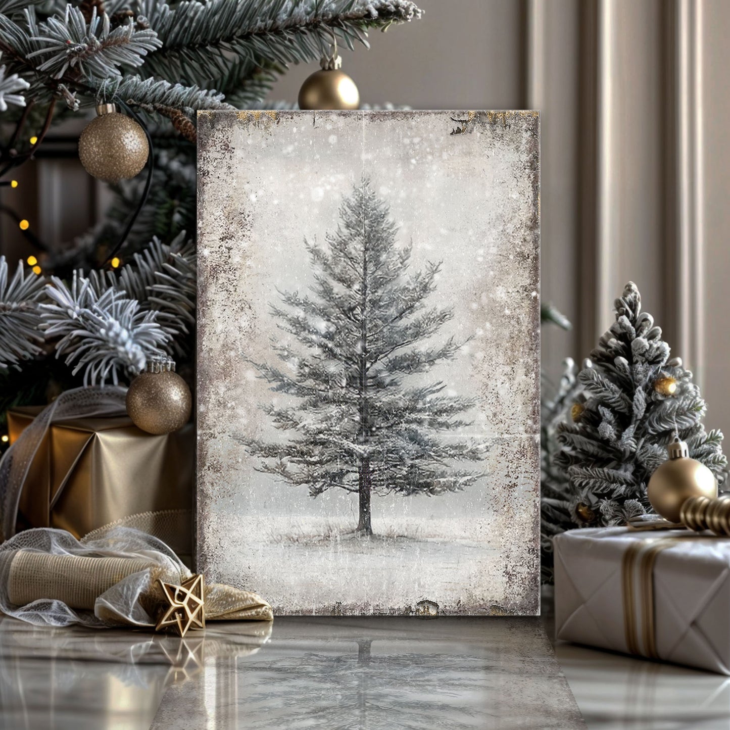 Vintage Christmas Tree Wall Art IX