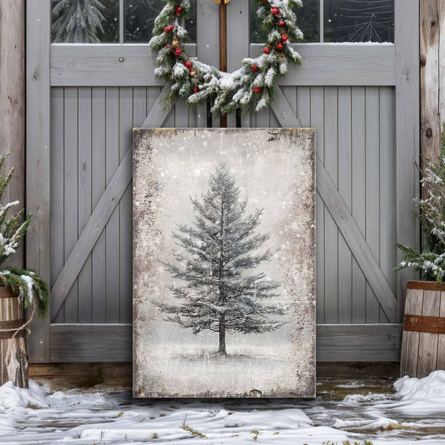 Vintage Christmas Tree Wall Art IX