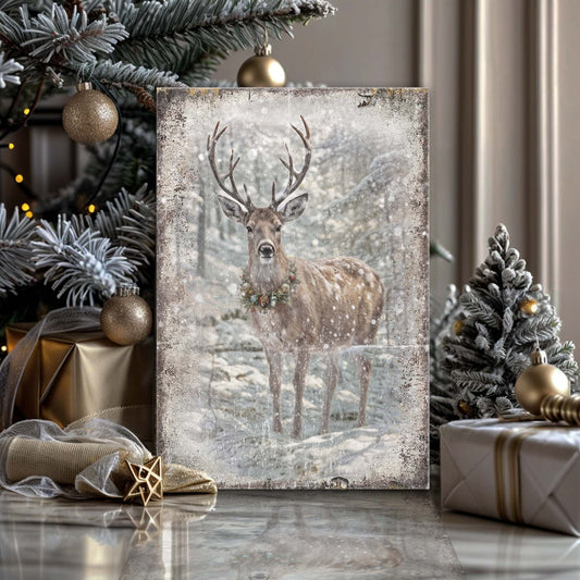 Vintage Winter Deer Christmas Wall Art III | Image by Tailored Canvases