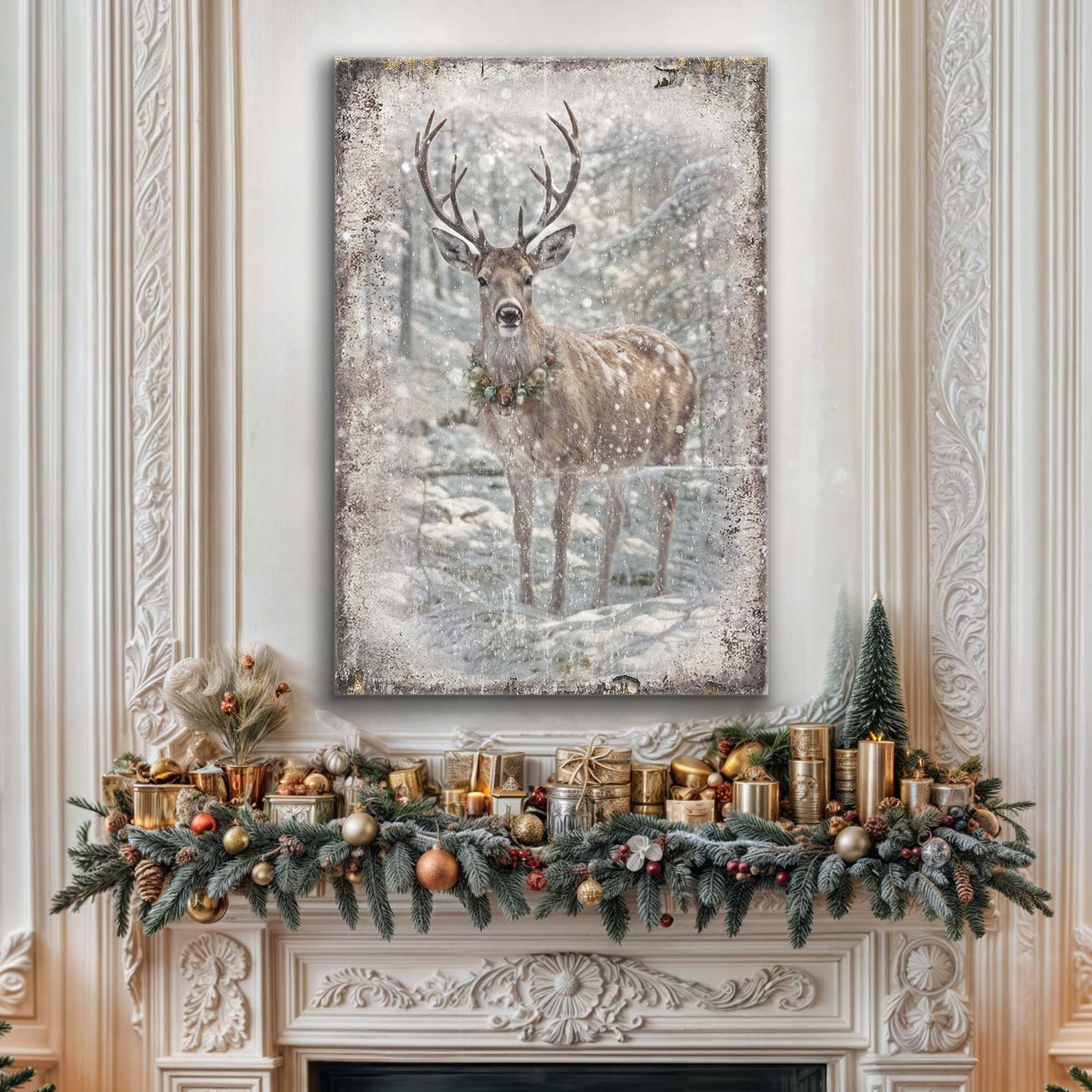 Vintage Winter Deer Christmas Wall Art III