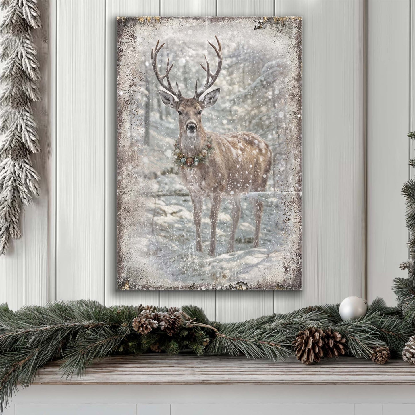 Vintage Winter Deer Christmas Wall Art III