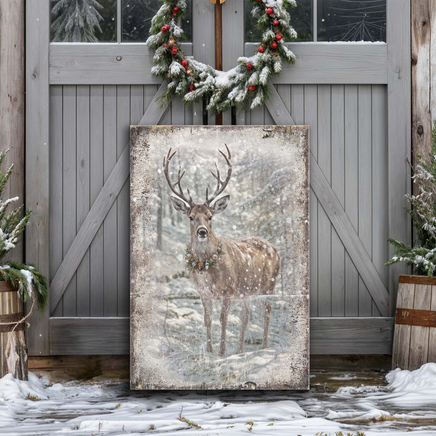 Vintage Winter Deer Christmas Wall Art III