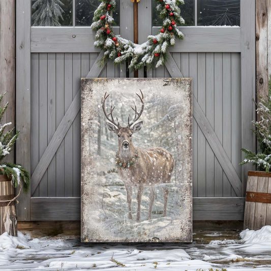 Vintage Winter Deer Christmas Wall Art III | Image by Tailored Canvases