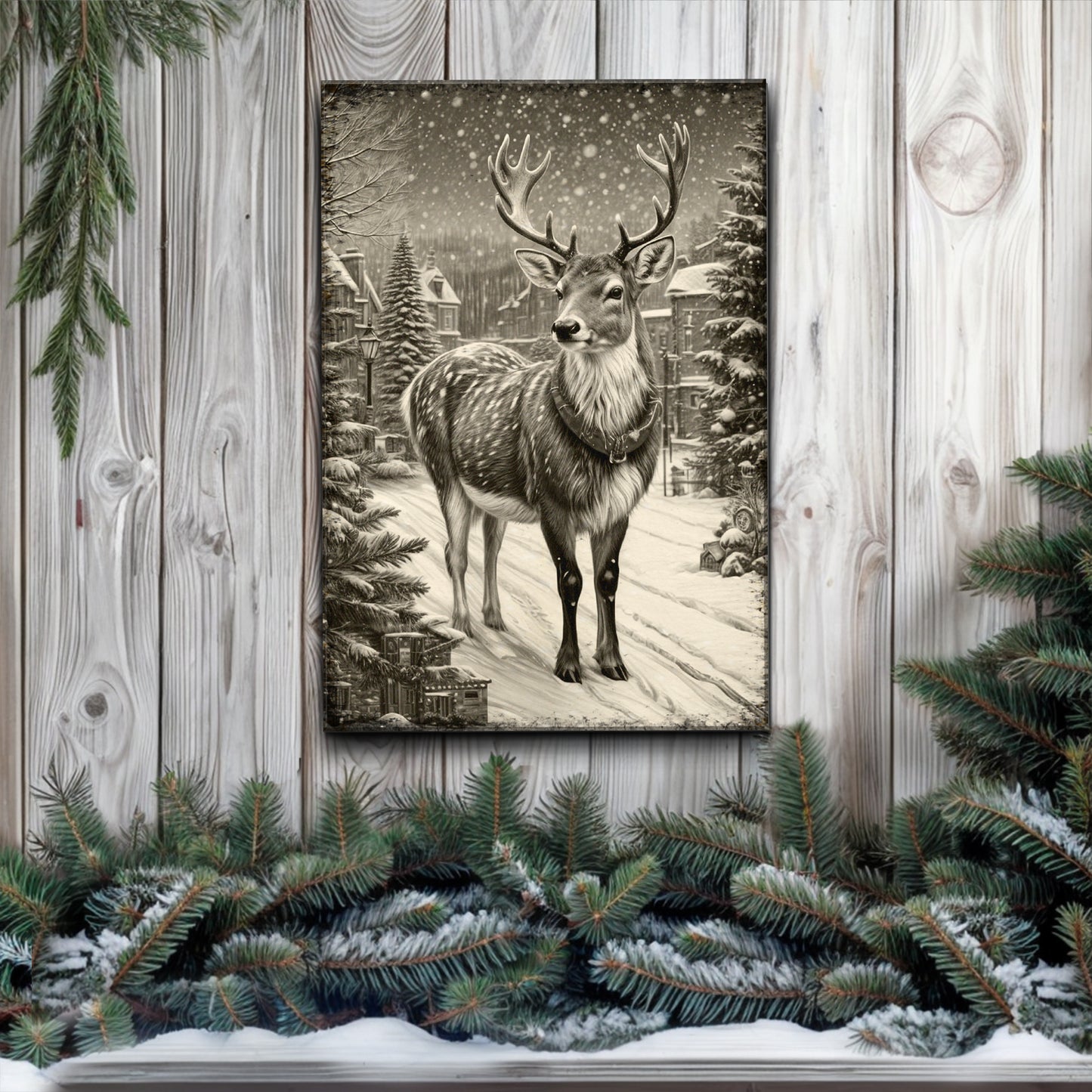 Vintage Winter Deer Christmas Wall Art II