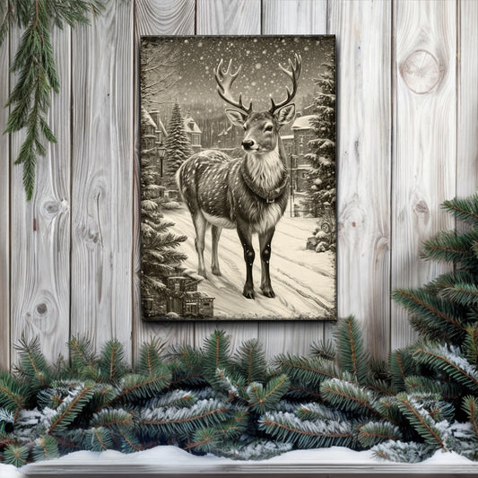Vintage Winter Deer Christmas Wall Art II  | Image by Tailored Canvases