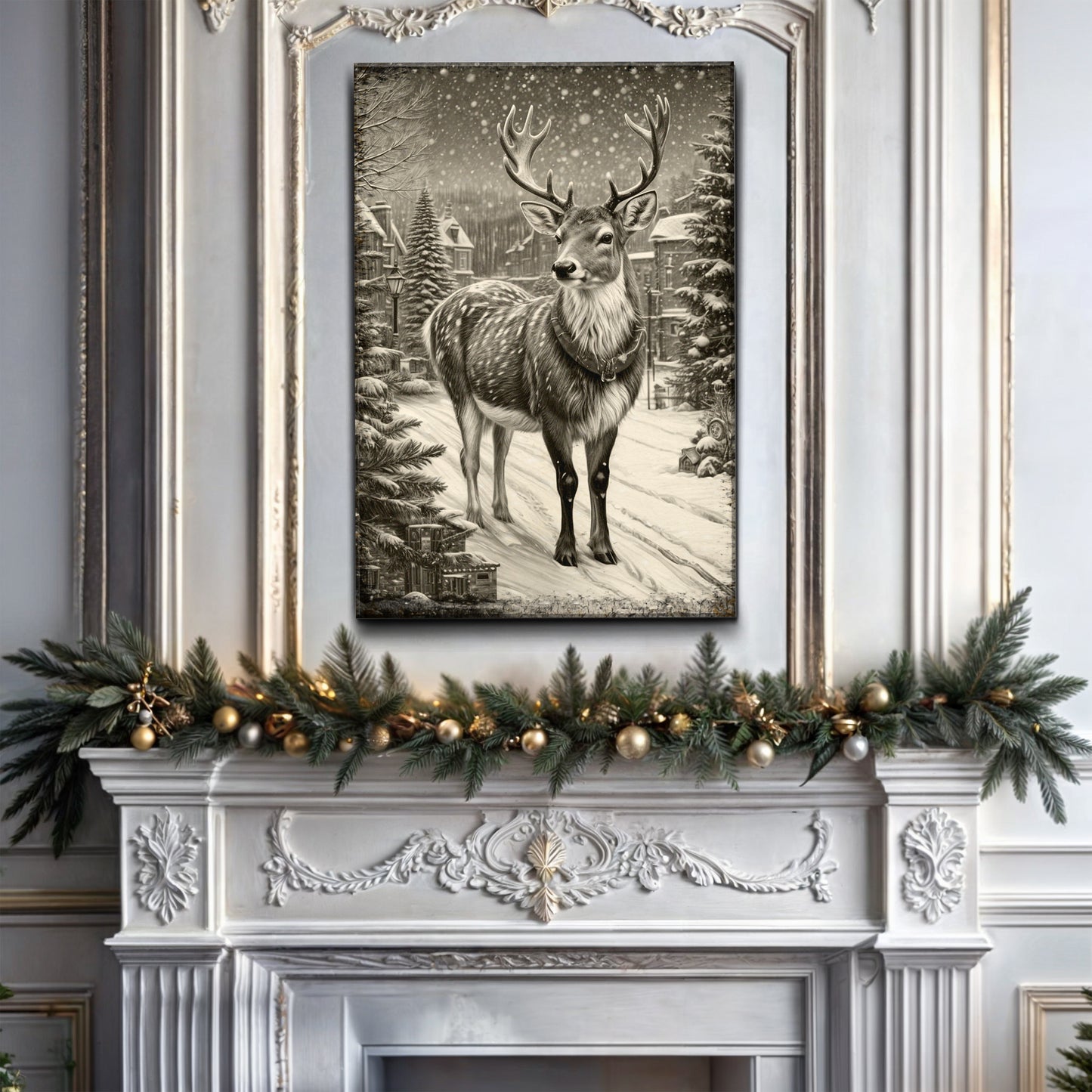 Vintage Winter Deer Christmas Wall Art II