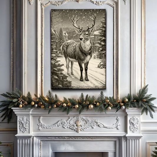 Vintage Winter Deer Christmas Wall Art II  | Image by Tailored Canvases