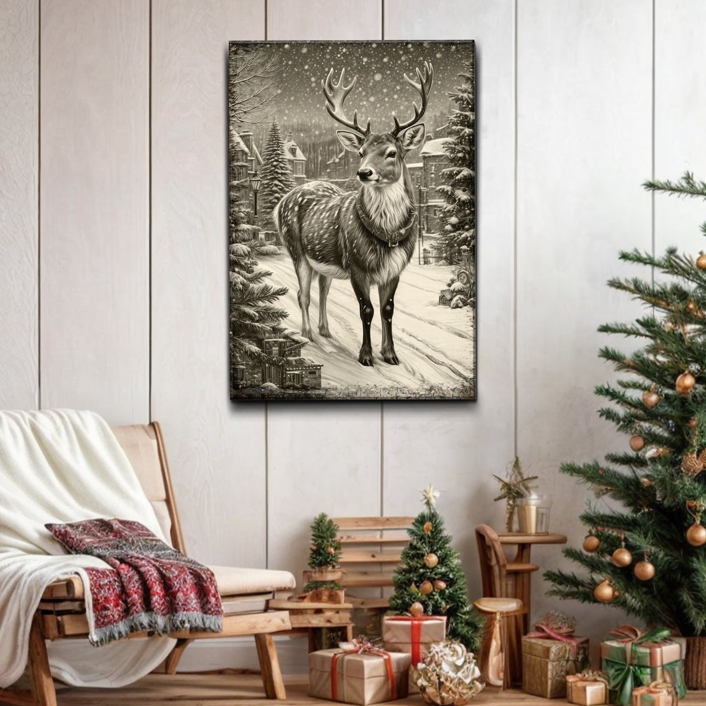 Vintage Winter Deer Christmas Wall Art II