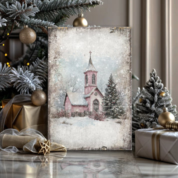 Vintage Church Christmas Wall Art