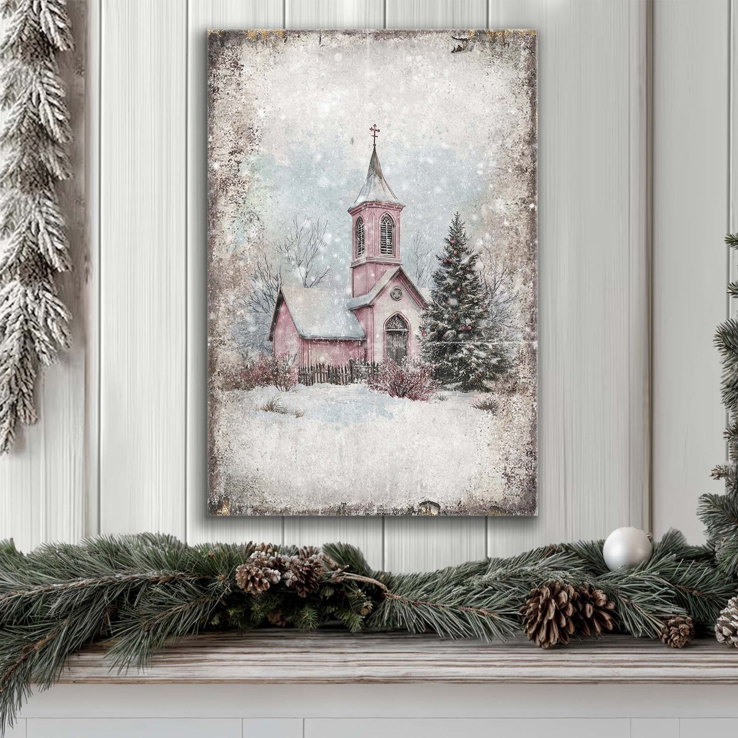 Vintage Church Christmas Wall Art