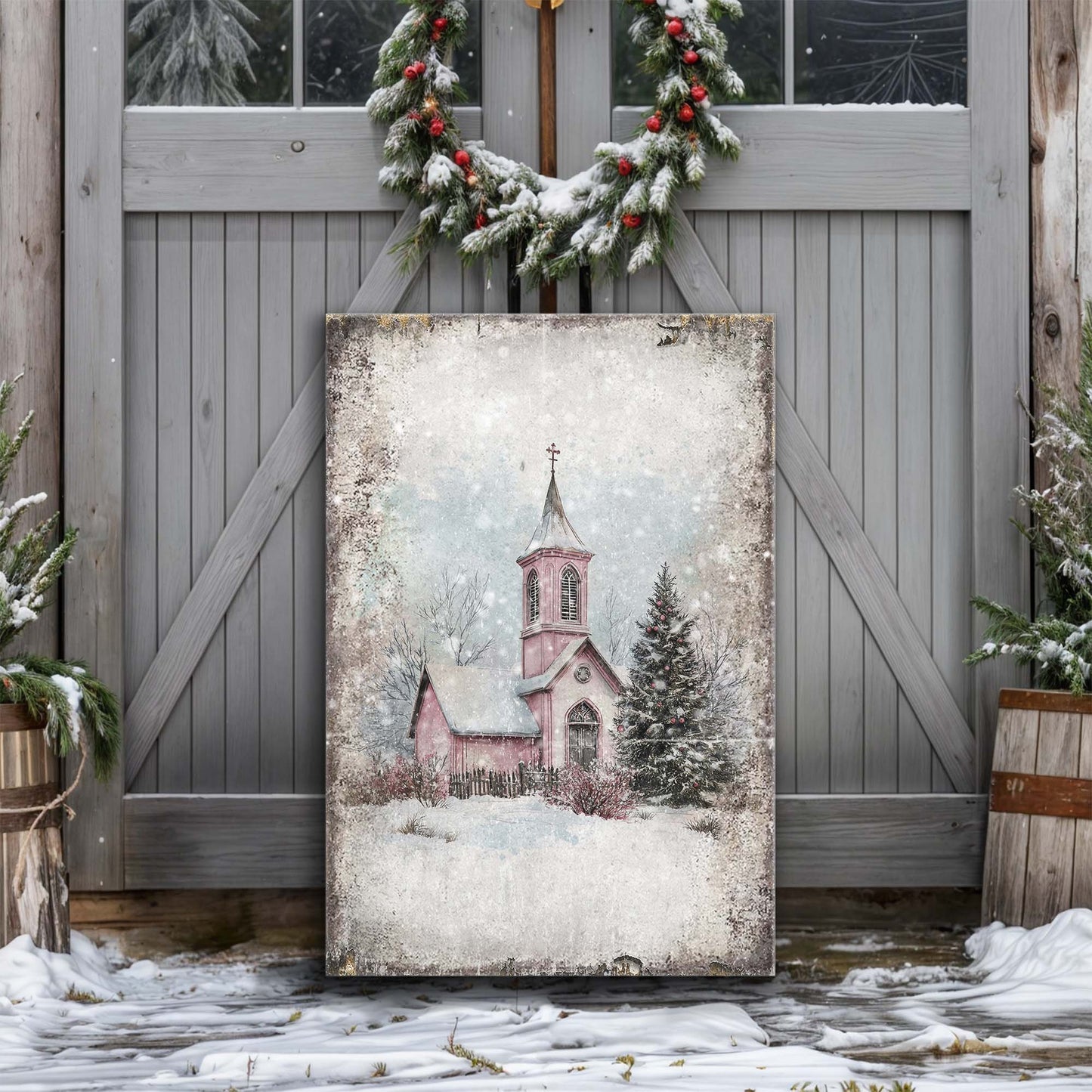 Vintage Church Christmas Wall Art