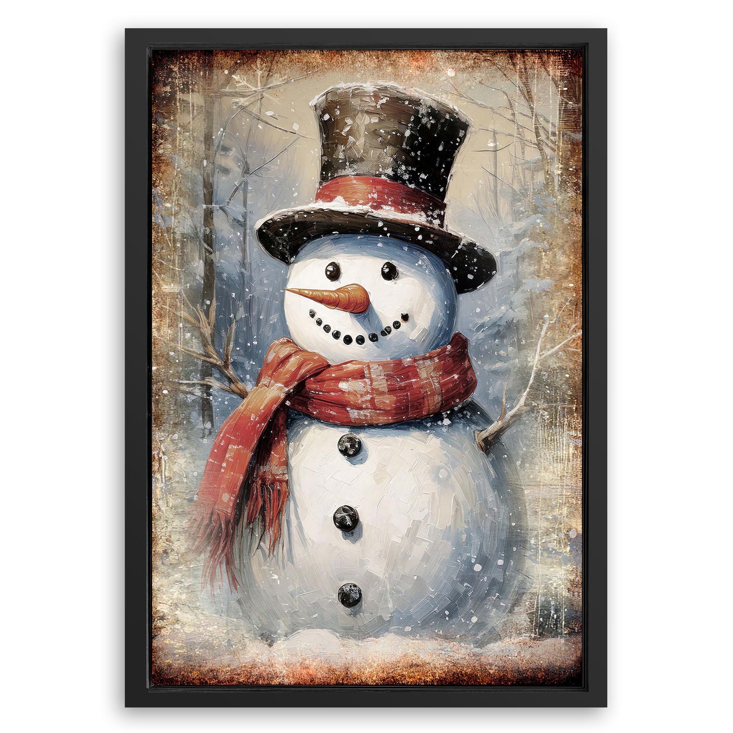 Save 33% When You Add A Frame To Your 24x16 Vintage Snowman Christmas Wall Art Canvas Now