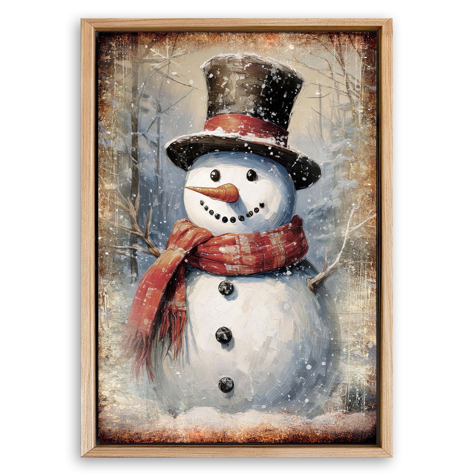 Save 33% When You Add A Frame To Your 24x16 Vintage Snowman Christmas Wall Art Canvas Now
