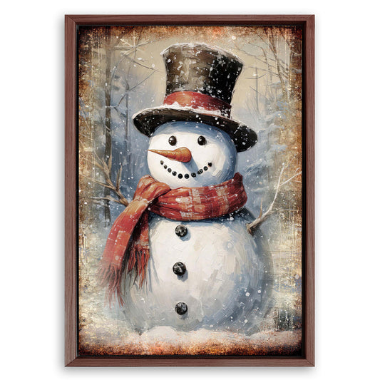Save 33% When You Add A Frame To Your 36x24 Vintage Snowman Christmas Wall Art Canvas Now