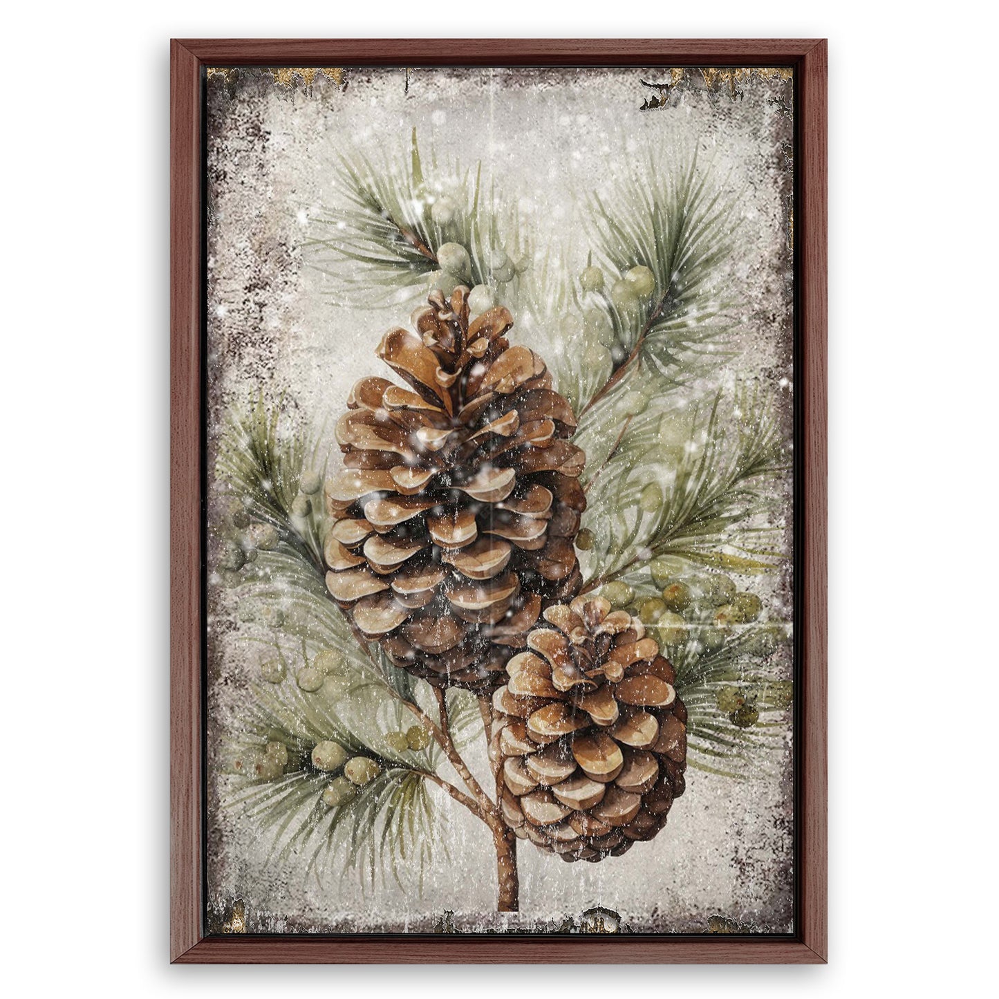 Save 33% When You Add A Frame To Your 18x12 Vintage Winter Pine Cone Christmas Wall Art II Canvas Now