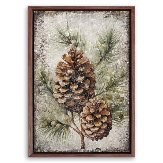 Save 33% When You Add A Frame To Your 24x16 Vintage Winter Pine Cone Christmas Wall Art II Canvas Now