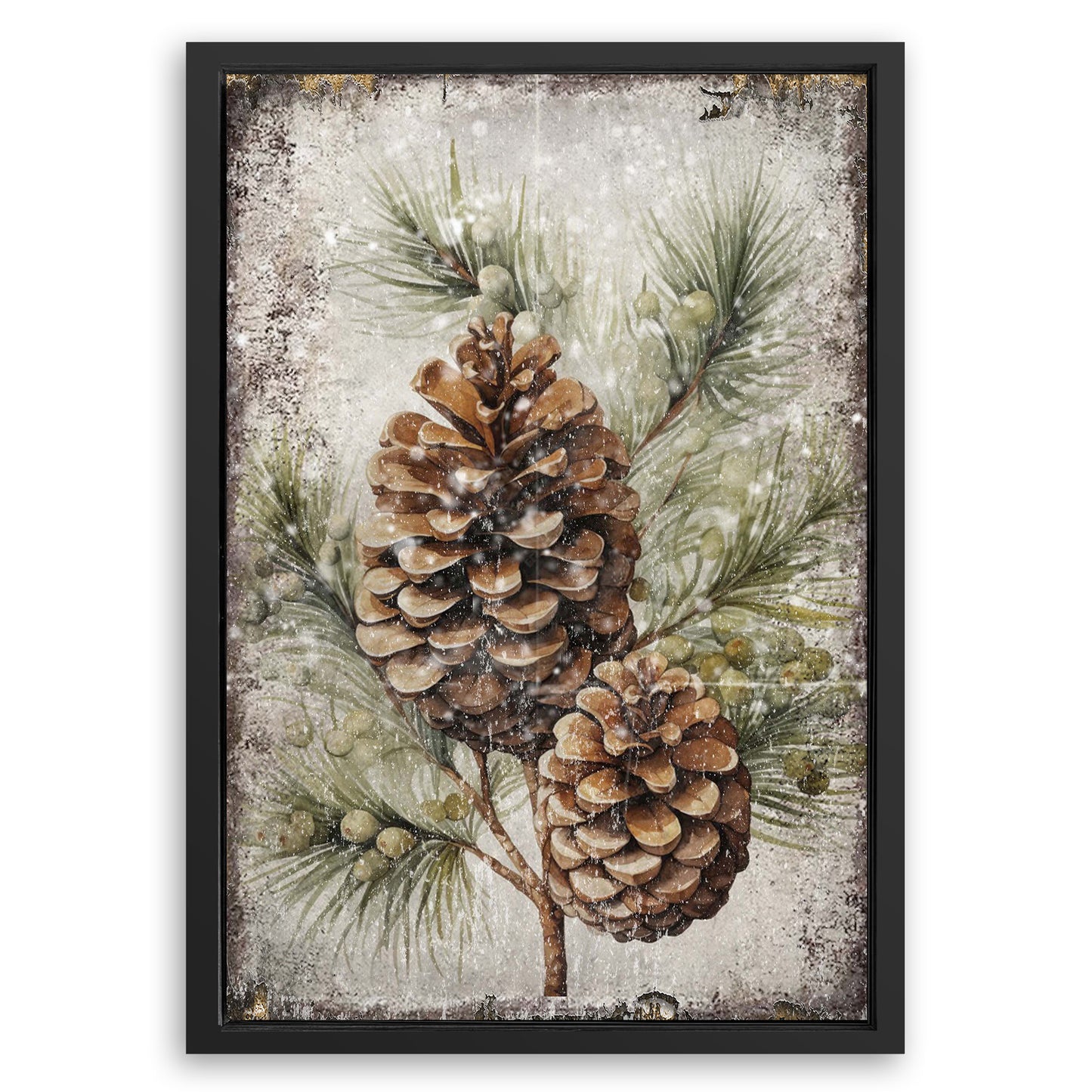 Save 33% When You Add A Frame To Your 18x12 Vintage Winter Pine Cone Christmas Wall Art II Canvas Now