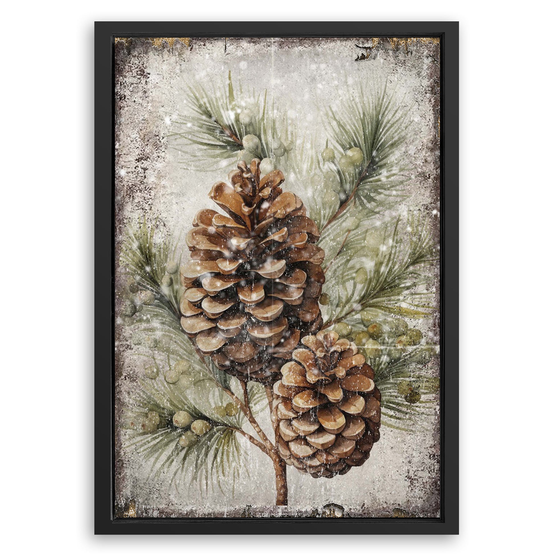 Save 33% When You Add A Frame To Your 18x12 Vintage Winter Pine Cone Christmas Wall Art II Canvas Now