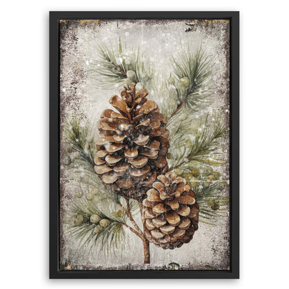 Save 33% When You Add A Frame To Your 18x12 Vintage Winter Pine Cone Christmas Wall Art II Canvas Now