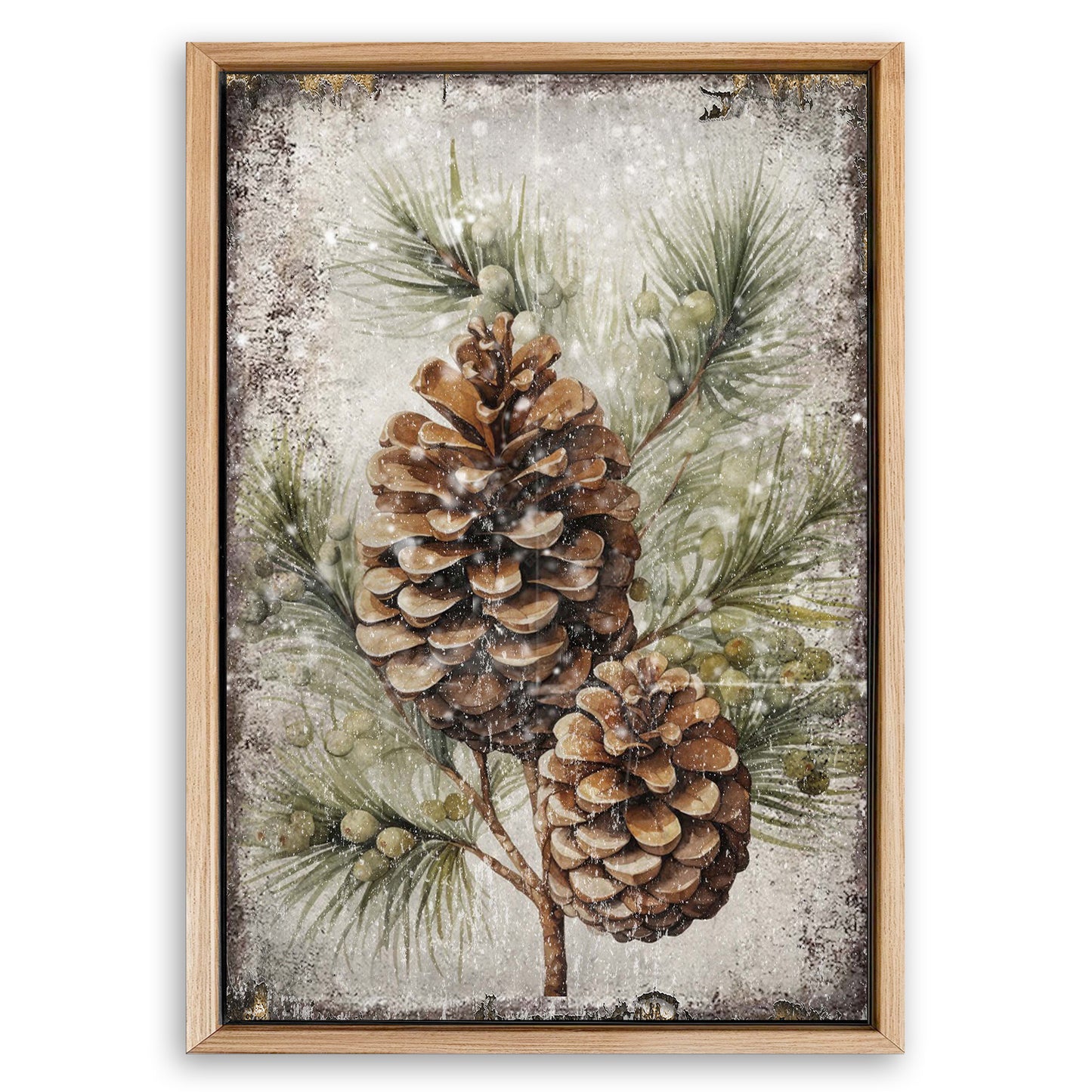 Save 33% When You Add A Frame To Your 18x12 Vintage Winter Pine Cone Christmas Wall Art II Canvas Now
