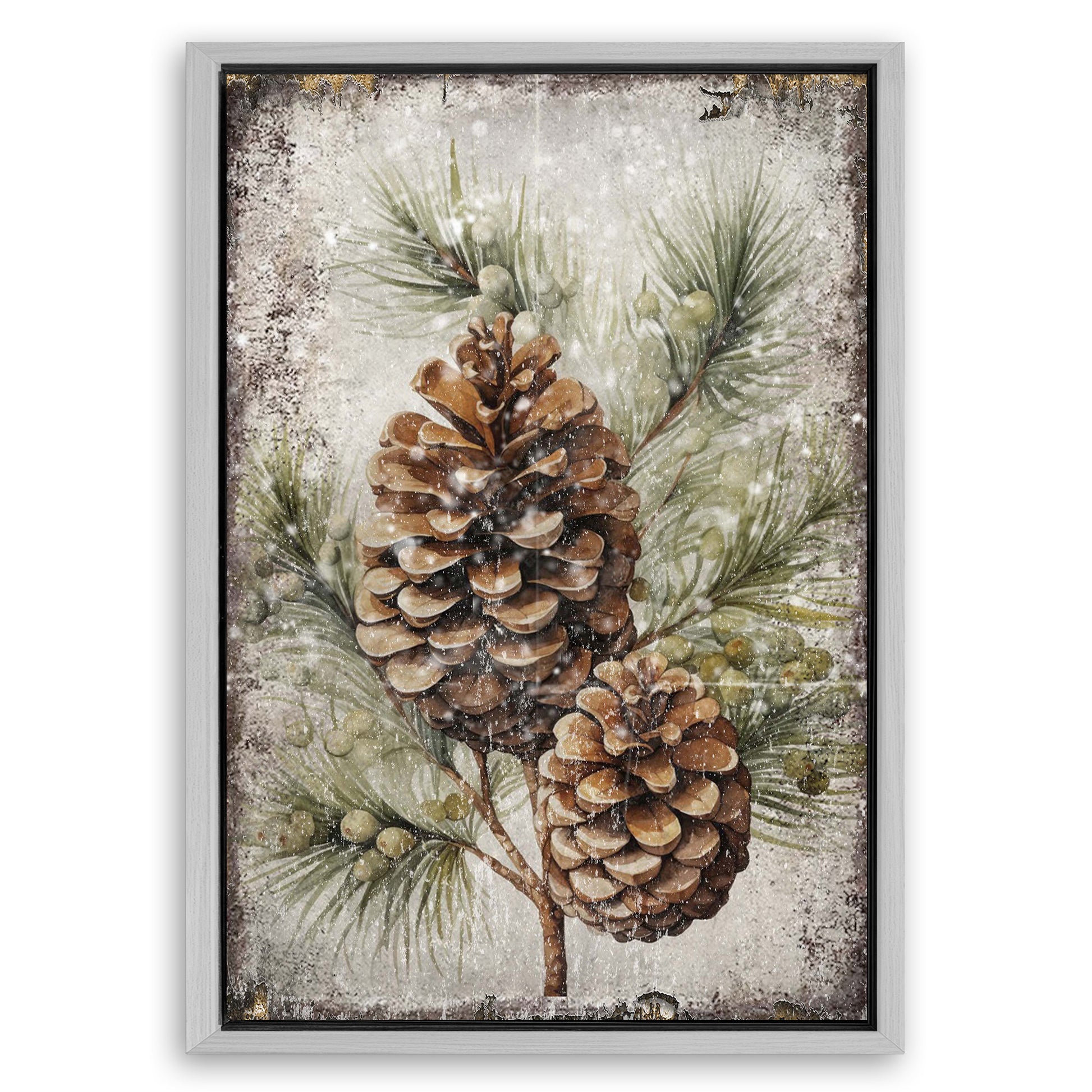 Save 33% When You Add A Frame To Your 18x12 Vintage Winter Pine Cone Christmas Wall Art II Canvas Now
