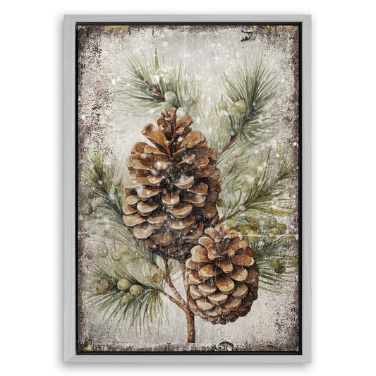 Save 33% When You Add A Frame To Your 24x16 Vintage Winter Pine Cone Christmas Wall Art II Canvas Now