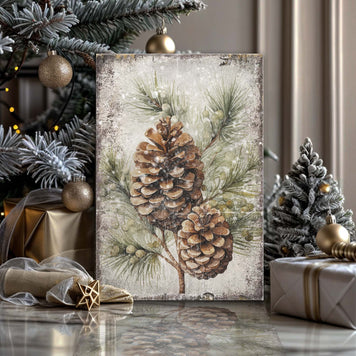 Vintage Winter Pine Cone Christmas Wall Art II