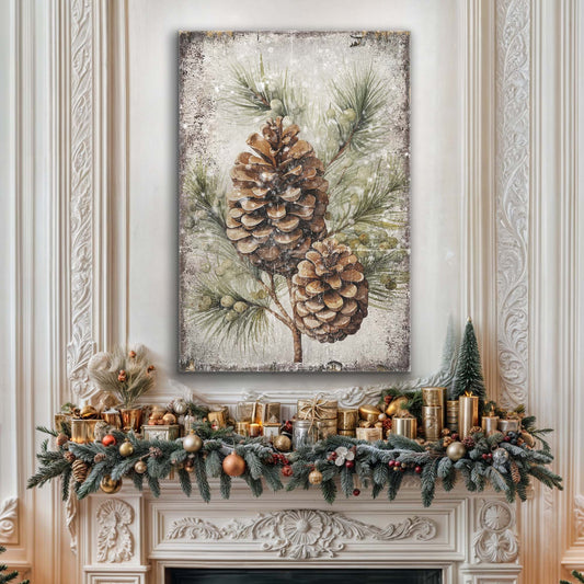 Vintage Winter Pine Cone Christmas Wall Art II | Tailored Canvases