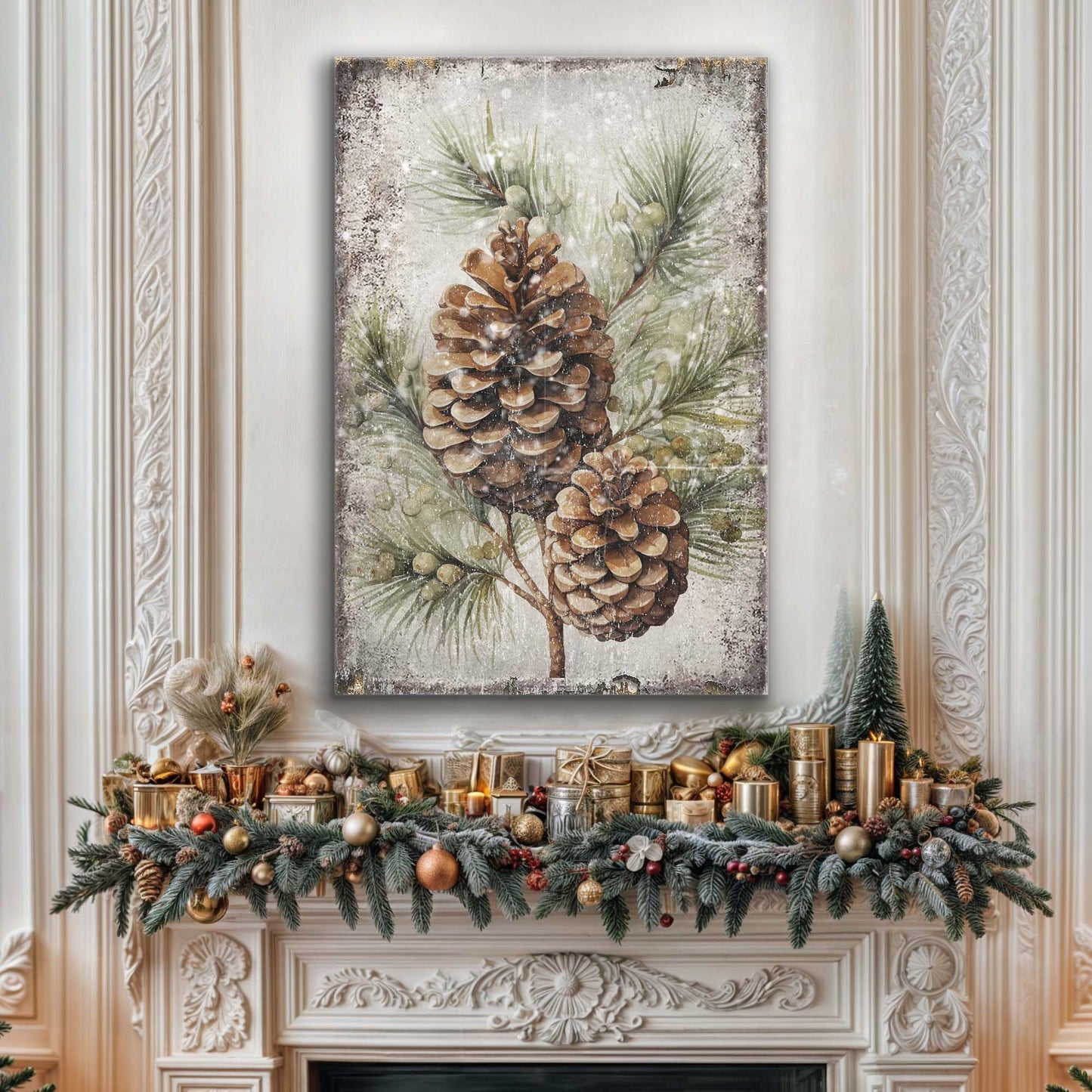 Vintage Winter Pine Cone Christmas Wall Art II