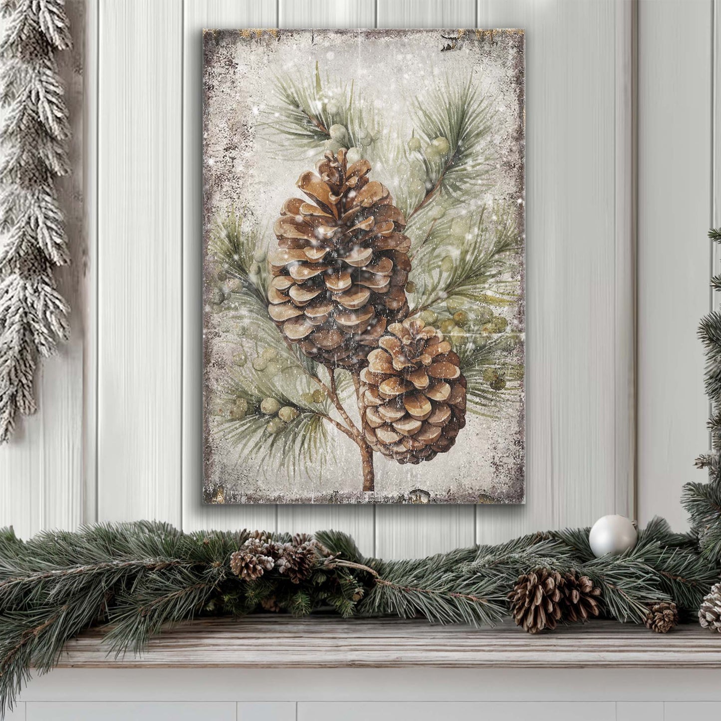 Vintage Winter Pine Cone Christmas Wall Art II