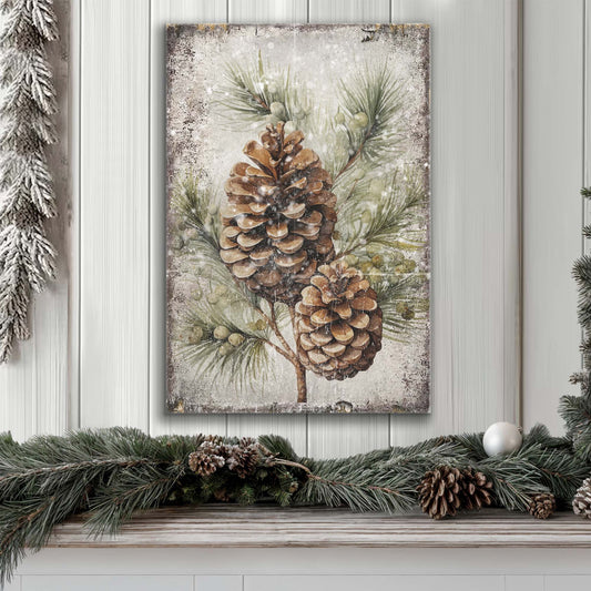 Vintage Winter Pine Cone Christmas Wall Art II | Tailored Canvases