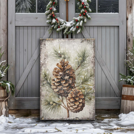 Vintage Winter Pine Cone Christmas Wall Art II | Tailored Canvases