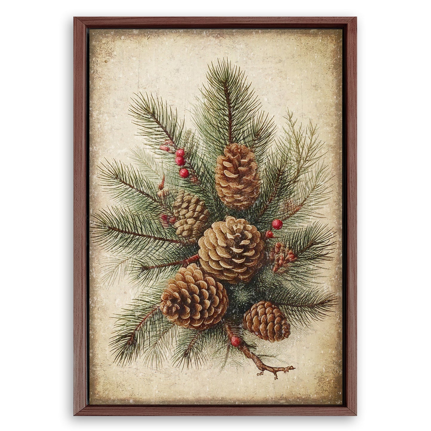 Save 33% When You Add A Frame To Your 24x16 Vintage Winter Pine Cone Christmas Wall Art III Canvas Now