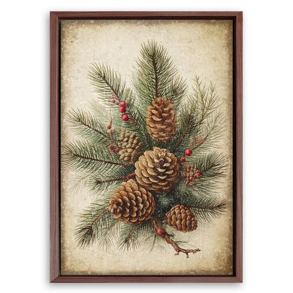 Save 33% When You Add A Frame To Your 24x16 Vintage Winter Pine Cone Christmas Wall Art III Canvas Now