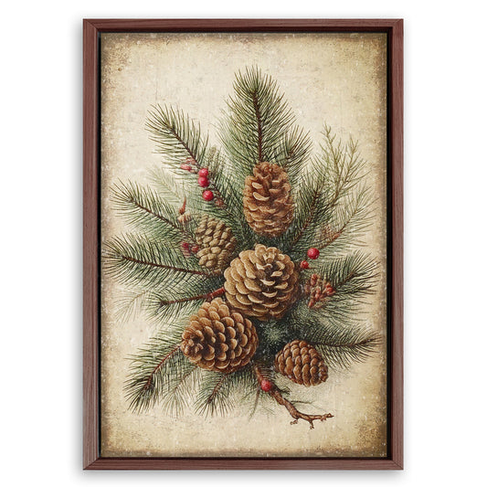 Save 33% When You Add A Frame To Your 24x16 Vintage Winter Pine Cone Christmas Wall Art III Canvas Now