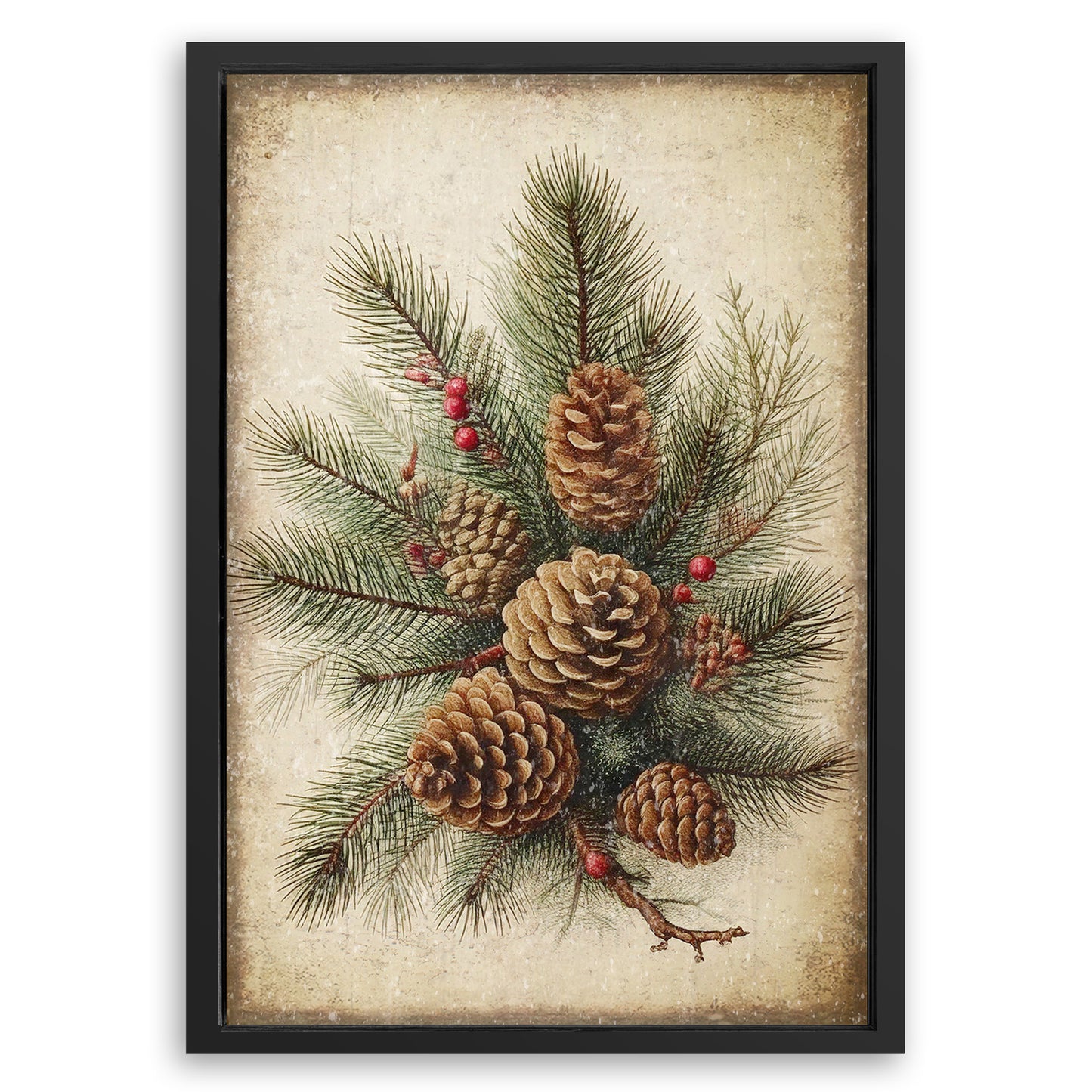 Save 33% When You Add A Frame To Your 24x16 Vintage Winter Pine Cone Christmas Wall Art III Canvas Now