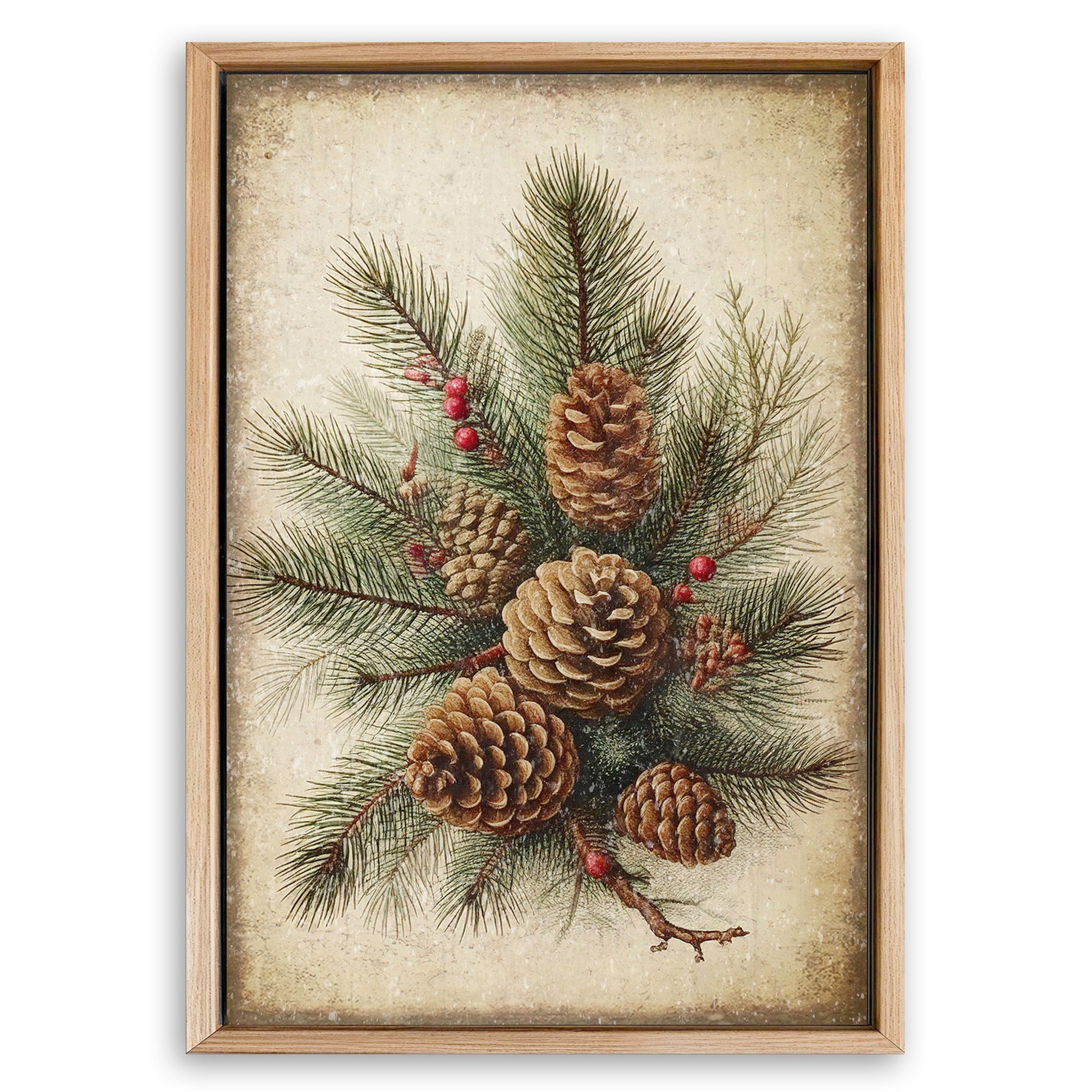 Save 33% When You Add A Frame To Your 24x16 Vintage Winter Pine Cone Christmas Wall Art III Canvas Now