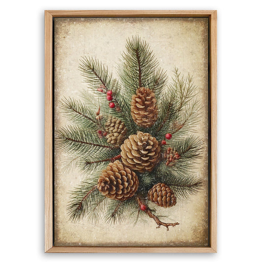 Save 33% When You Add A Frame To Your 24x16 Vintage Winter Pine Cone Christmas Wall Art III Canvas Now