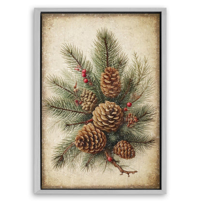 Save 33% When You Add A Frame To Your 24x16 Vintage Winter Pine Cone Christmas Wall Art III Canvas Now