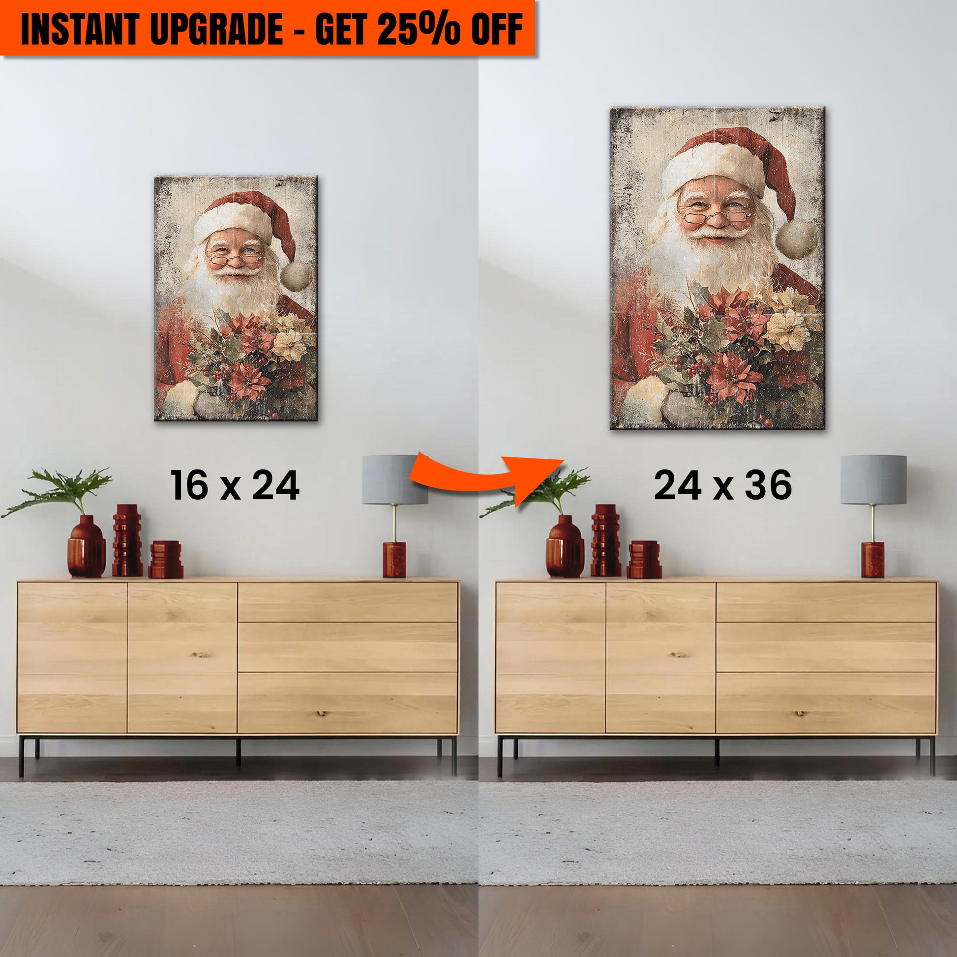 Upgrade Your 24x16 Inches 'Vintage Christmas Santa Claus Wall Art' Canvas To 36x24 Inches