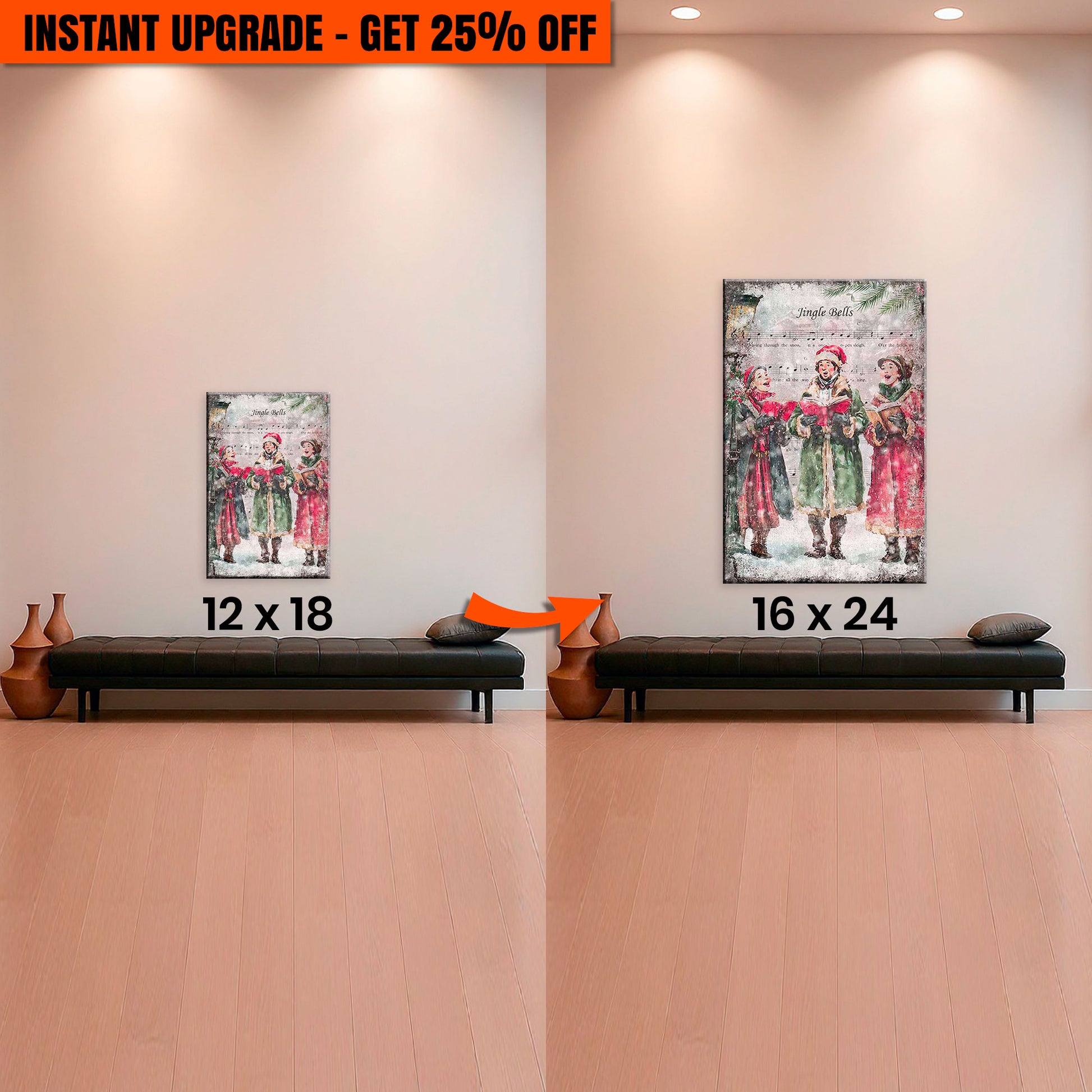 Upgrade Your 12x18 Inches 'Vintage Christmas Carolers Wall Art II' Canvas to 16x24 Inches