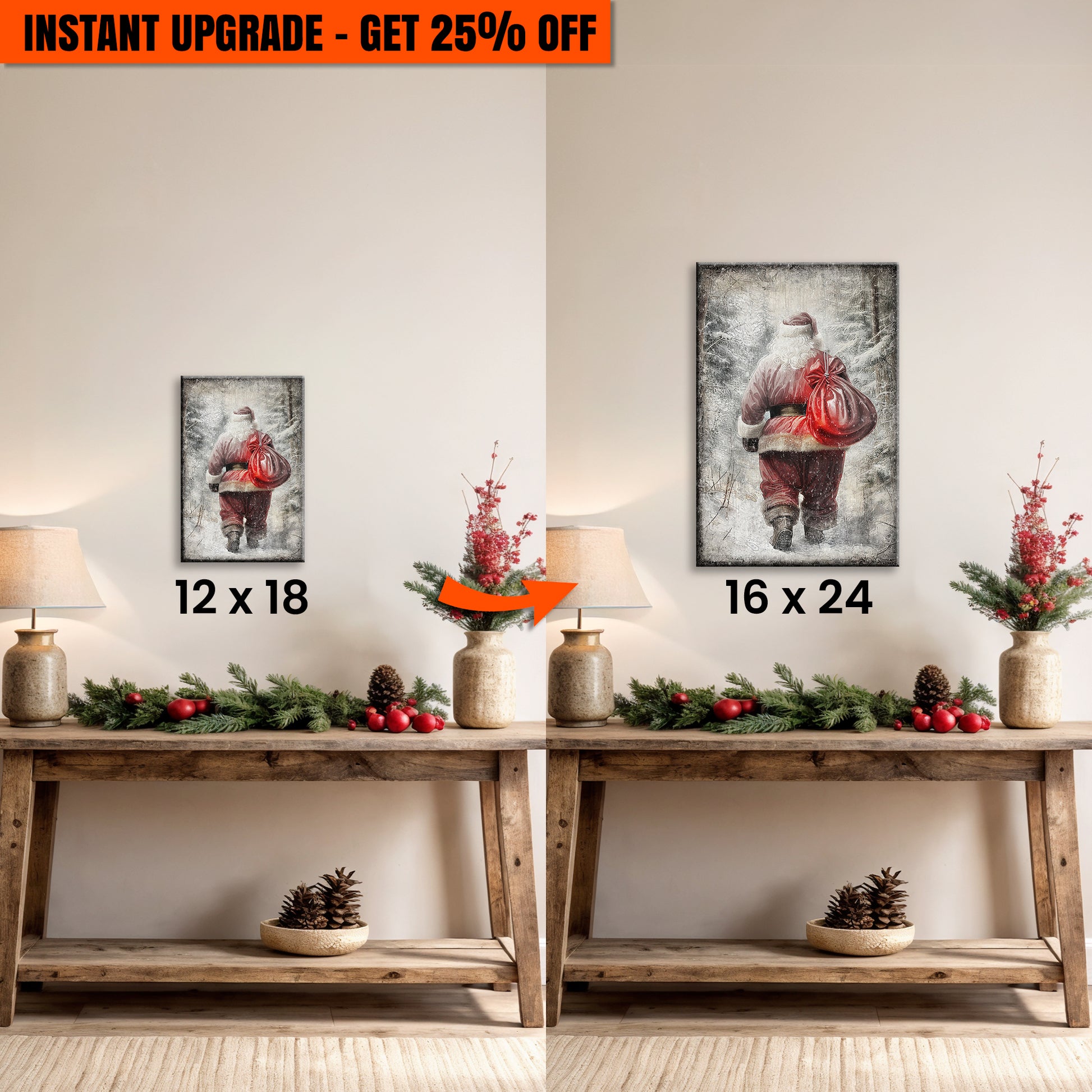 Upgrade Your 12x18 Inches 'Vintage Christmas Santa Claus Wall Art III' Canvas to 16x24 Inches