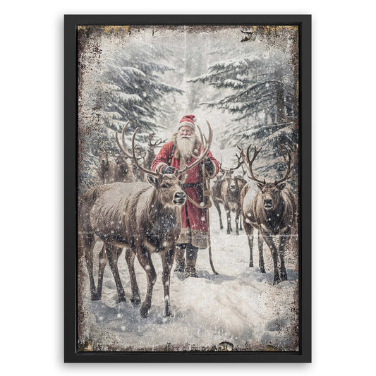 Save 33% When You Add A Frame To Your 36x24 Vintage Woodland Santa Christmas Wall Art Canvas Now