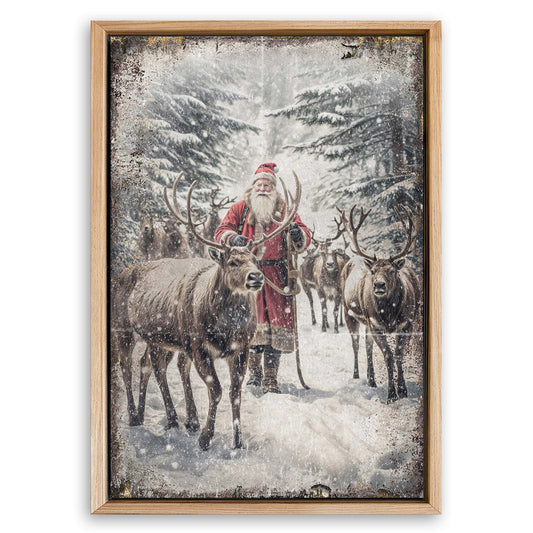 Save 33% When You Add A Frame To Your 36x24 Vintage Woodland Santa Christmas Wall Art Canvas Now