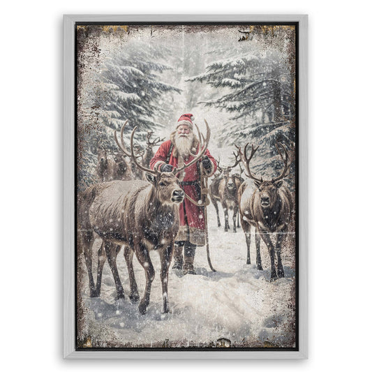Save 33% When You Add A Frame To Your 36x24 Vintage Woodland Santa Christmas Wall Art Canvas Now
