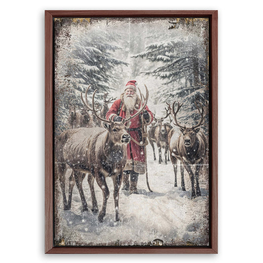 Save 33% When You Add A Frame To Your 36x24 Vintage Woodland Santa Christmas Wall Art Canvas Now
